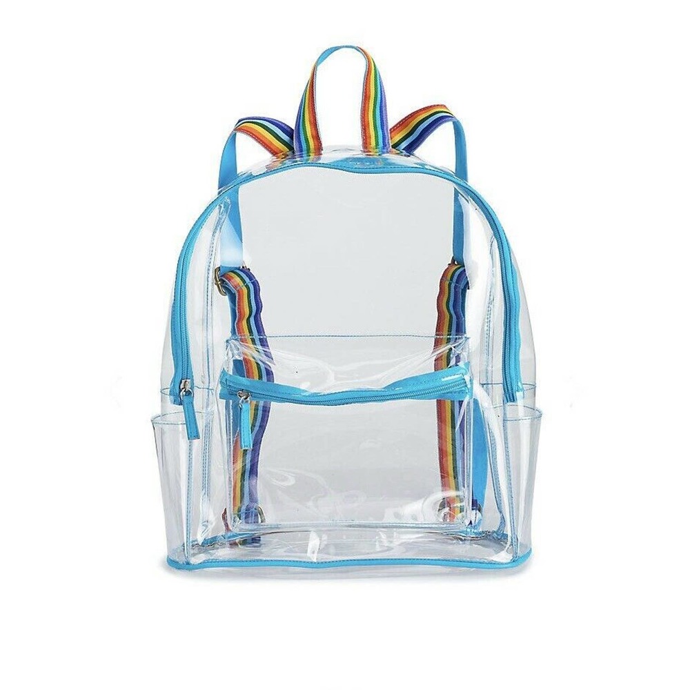 Clear Rainbow Adjustable Straps Zip Pocket PVC Backpack 12.75" x 4.87" x 13.62"
